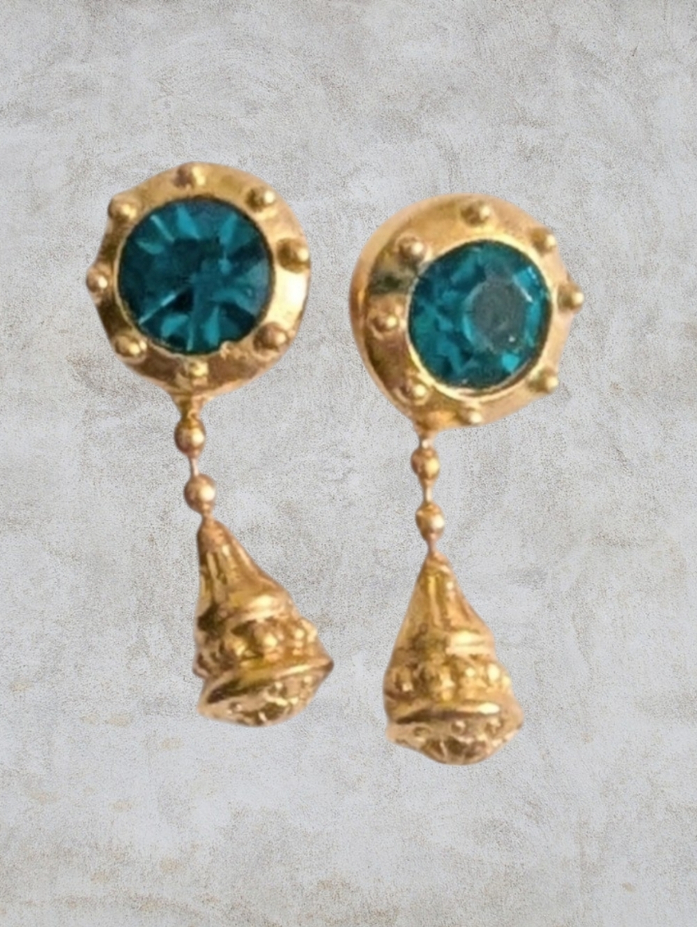 Gold Tone and Faceted Blue Green Faux  Stone Drop Earrings Pierced